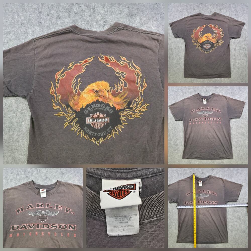 Harley Davidson Motorcycles T Shirt Tee Mens Large Eagle Flames Hartford CT USA